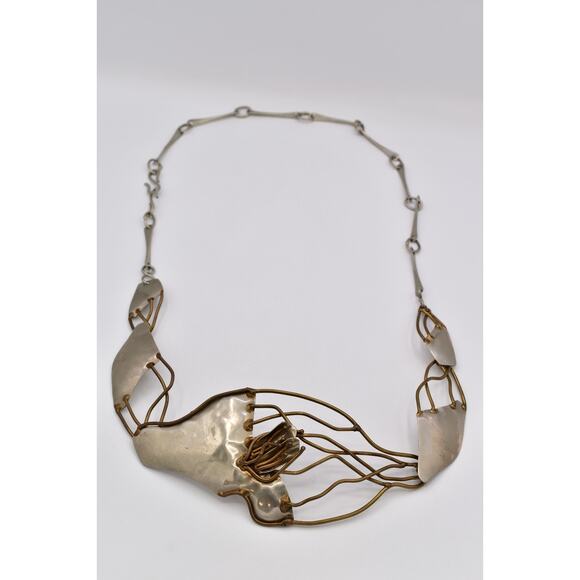 Joseph Boris Brutalist Mixed Metal Flower Chain Belt Hammered Brass Chunky main image 11